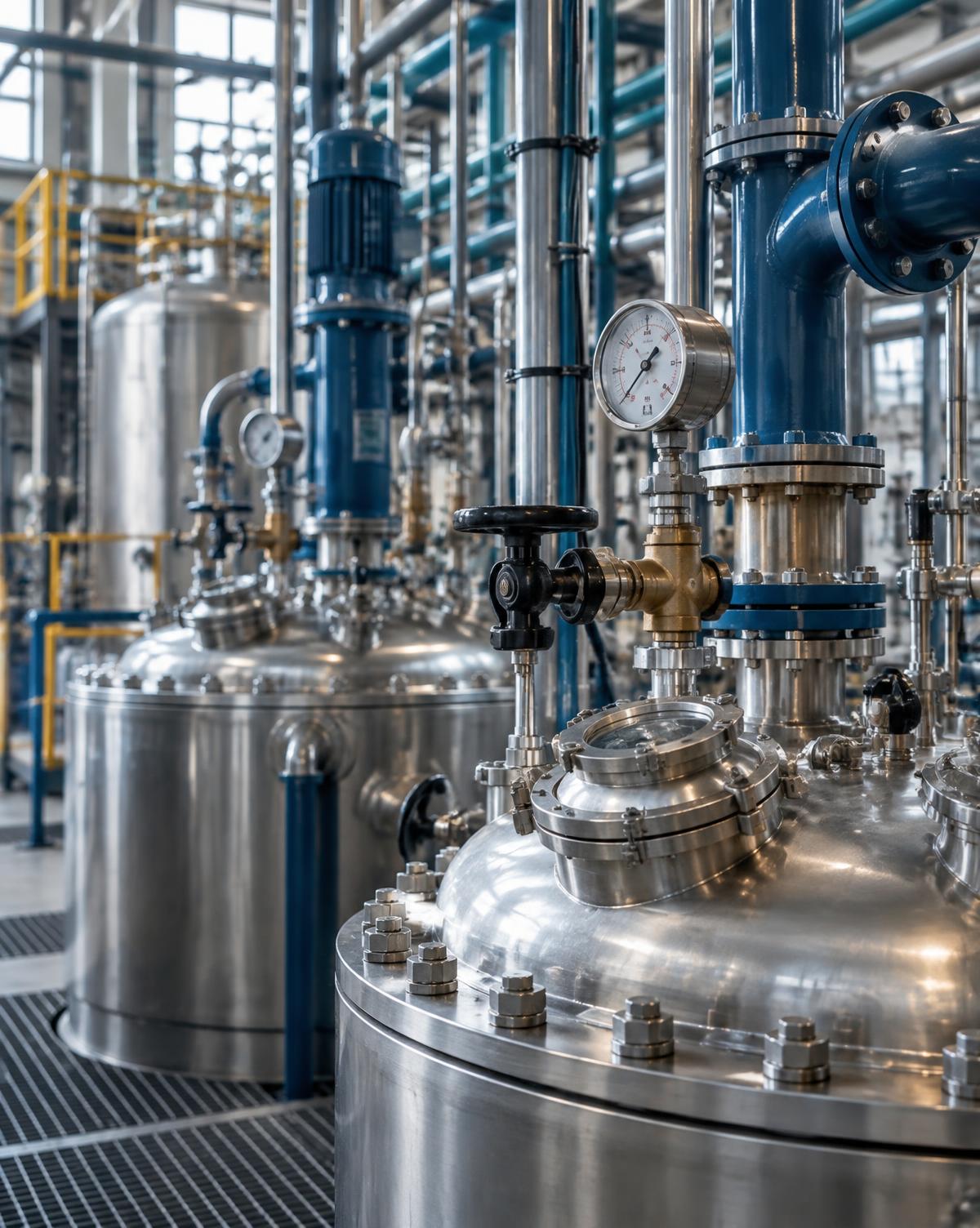 Detalhe representativo de equipamentos de produção química
